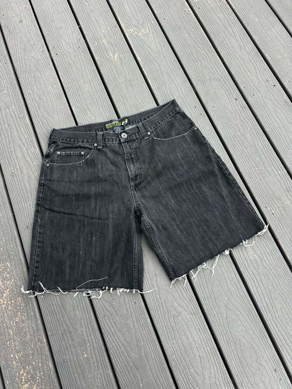 Vintage Anchor Blue Baggy Black Denim Shorts Raw Hem